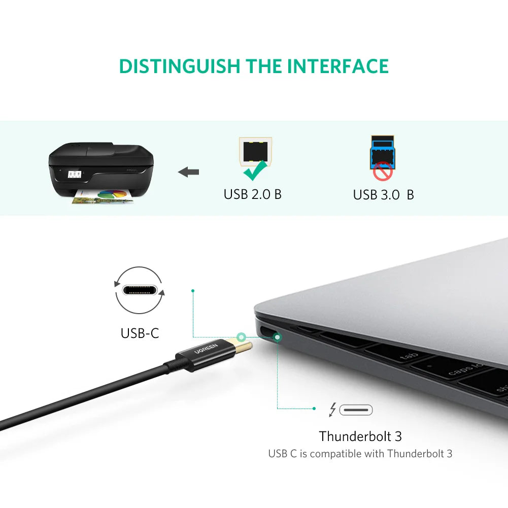 Ugreen USB-C to USB-B 2.0 Printer Cable 2M - 50446 Ugreen USB-C to USB-B 2.0 Printer Cable 2M - 50446